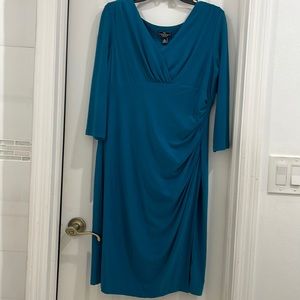Dark teal blue American Living dress size 16 with 3/4 sleeves and slit